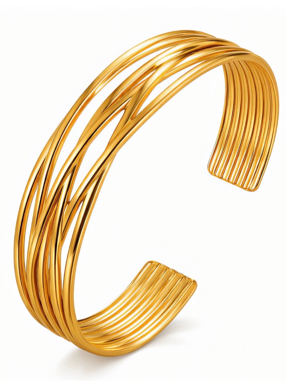 Gold Wire Multi-Strand Cuff Bracelet - Women Jewelry